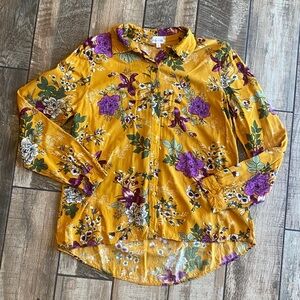 Bailey & Chloe Floral Yellow Button-Up Shirt